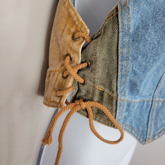 Derriere's Jeans Vintage Women's Small Blue Denim Vest Jean Waistcoat Tri-tone - Picture 3 of 8